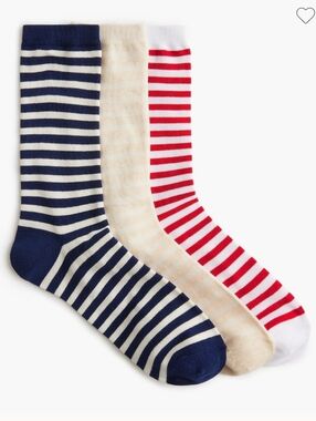 J.Crew Striped Trouser Socks 3-Pack NWT Navy Red Cream One Size